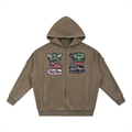 Snow Washed Tape Raw Edge Zip Hoodie