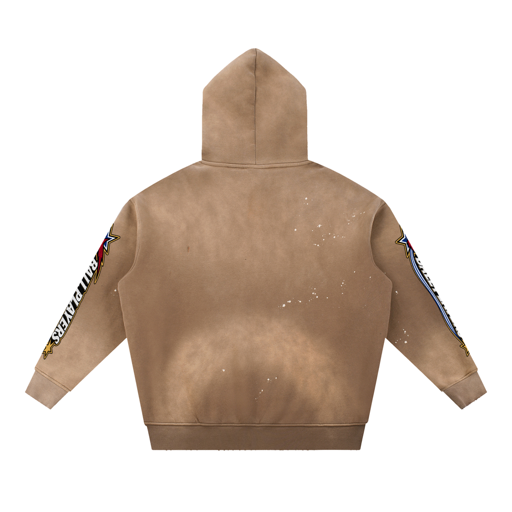 Vintage Washed Frayed Fleece Hoodie