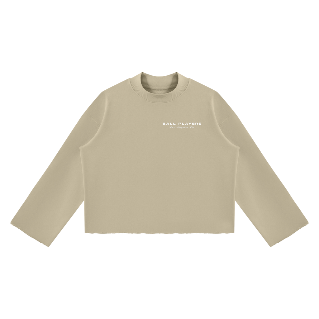 Unisex Mock Neck Raw Edge Boxy Sweatshirt