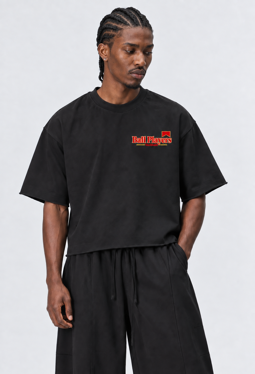 Catalog refresh 2026-09 | Primary front model view | French Terry Raw Edge T-Shirt | Black
