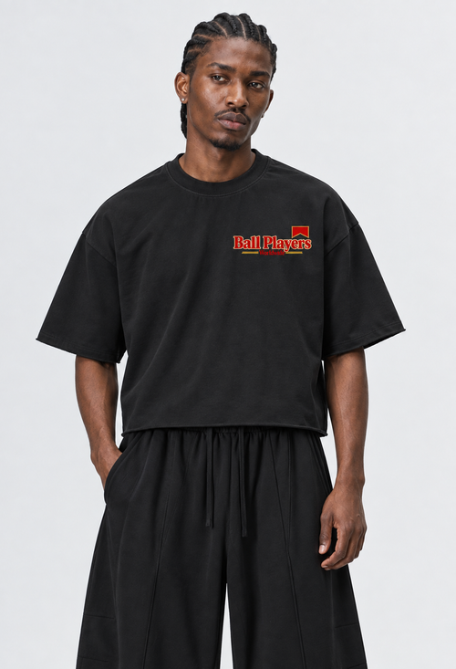Catalog refresh 2026-09 | Primary front model view | French Terry Raw Edge T-Shirt | Black