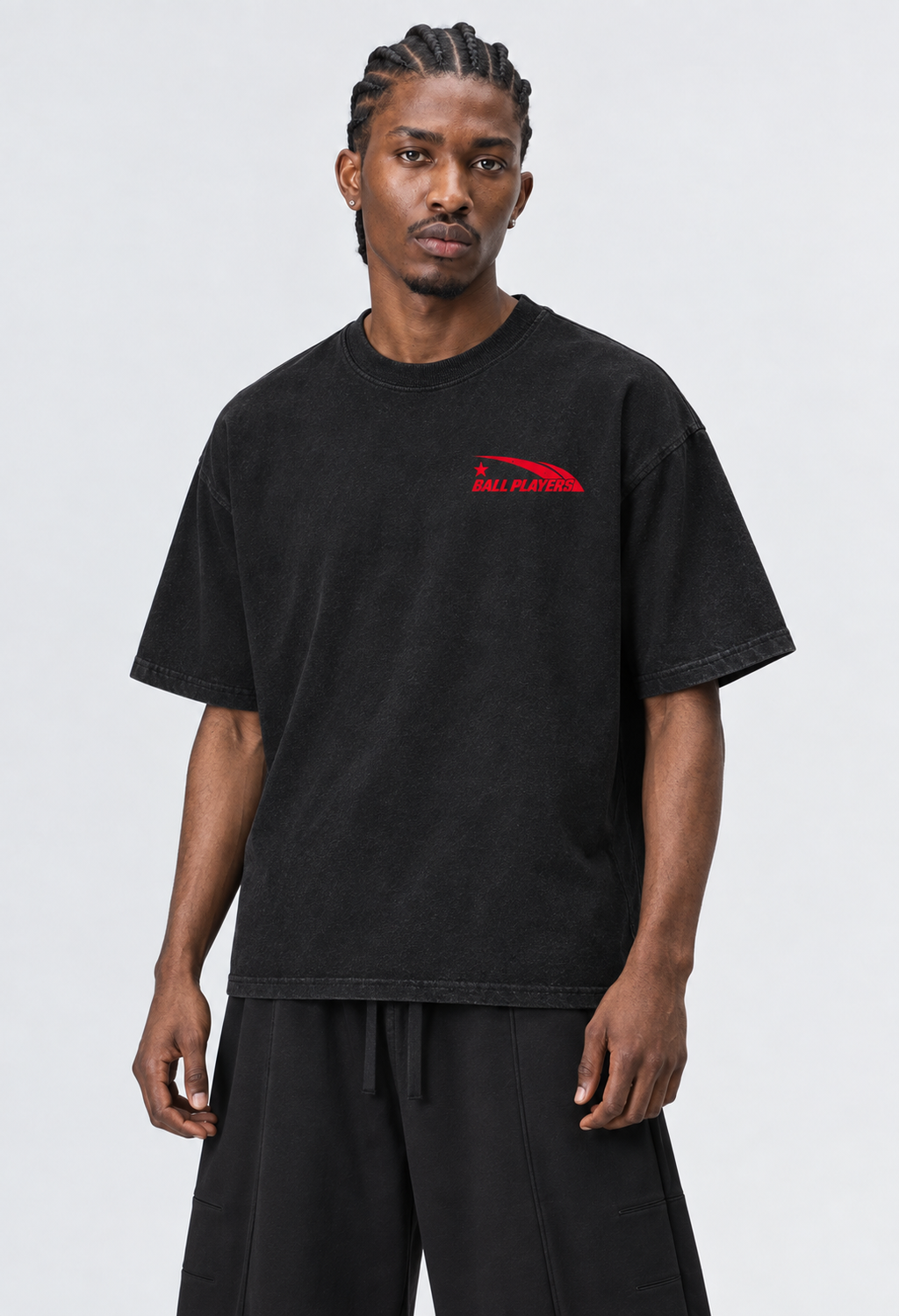 Catalog refresh 2026-09 | Primary front model view | Heavyweight Vintage Washed T-Shirt | Batik Black