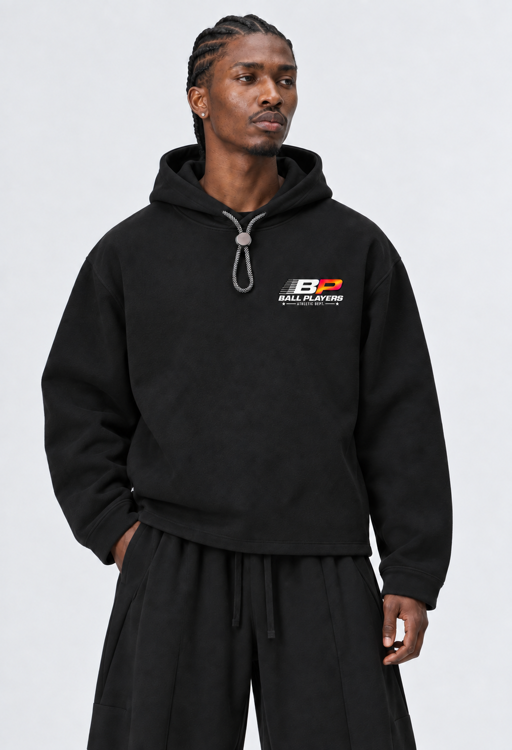 Catalog refresh 2026-09 | Primary front model view | Oversized Fleece Hoodie | Black