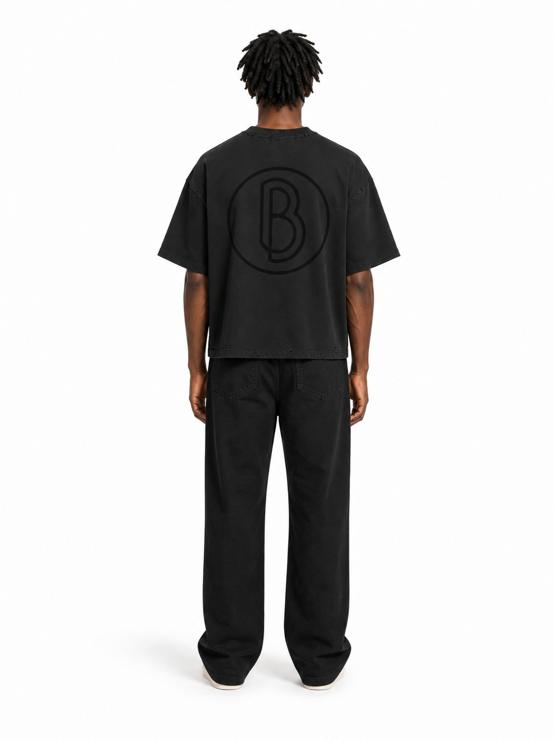 Classic Frayed Boxy Tee back model view