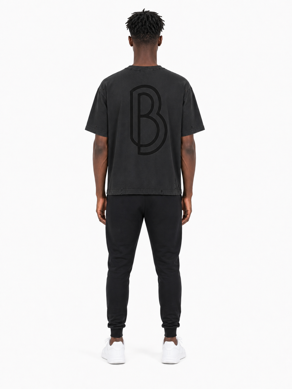 Classic Frayed Boxy Tee back model view