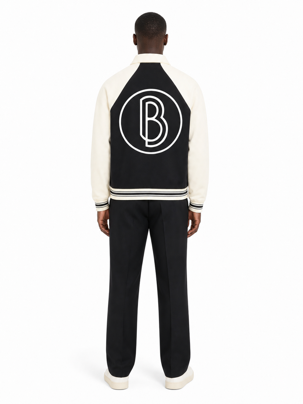 Contrast Raglan Sleeve Baseball Jacket back model view