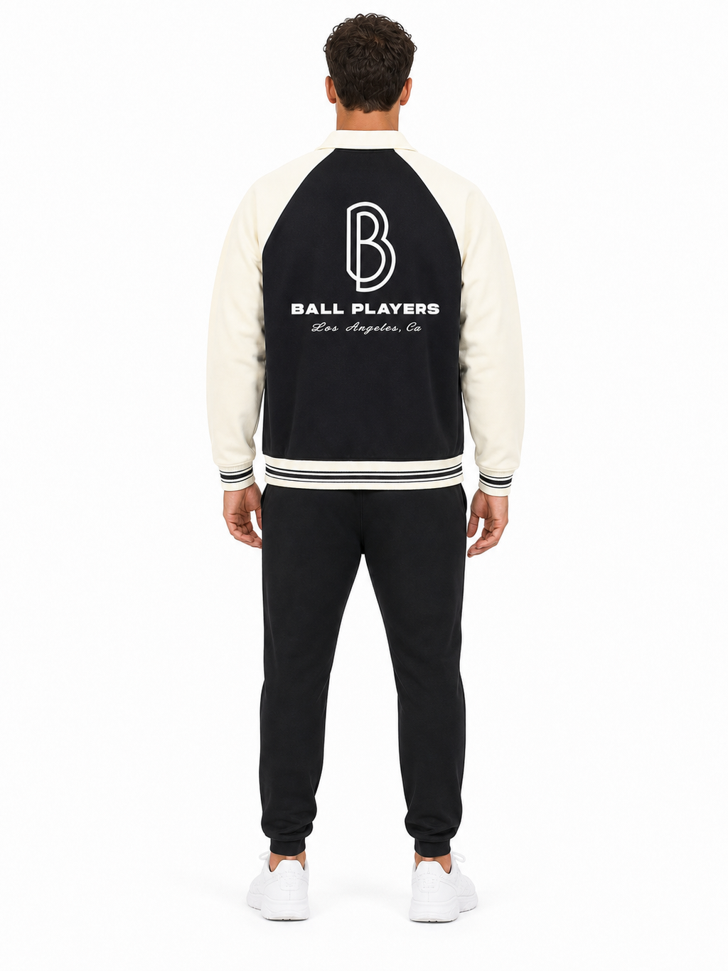 Contrast Raglan Sleeve Baseball Jacket back model view