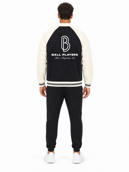 Contrast Raglan Sleeve Baseball Jacket back model view