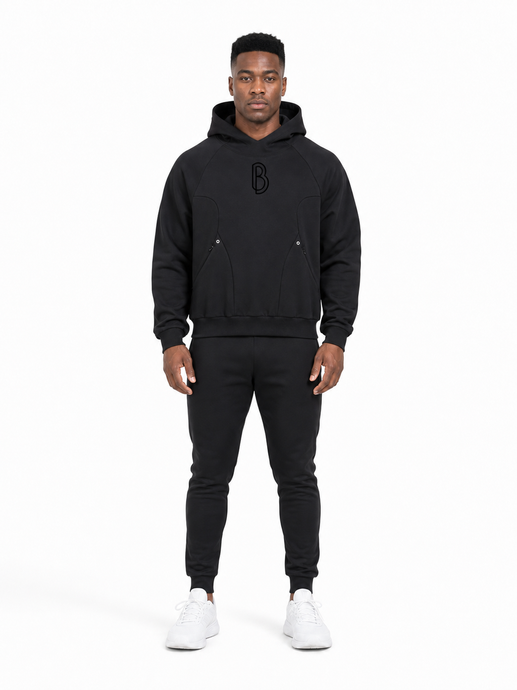 Curved Panel Raglan Hoodie front model view