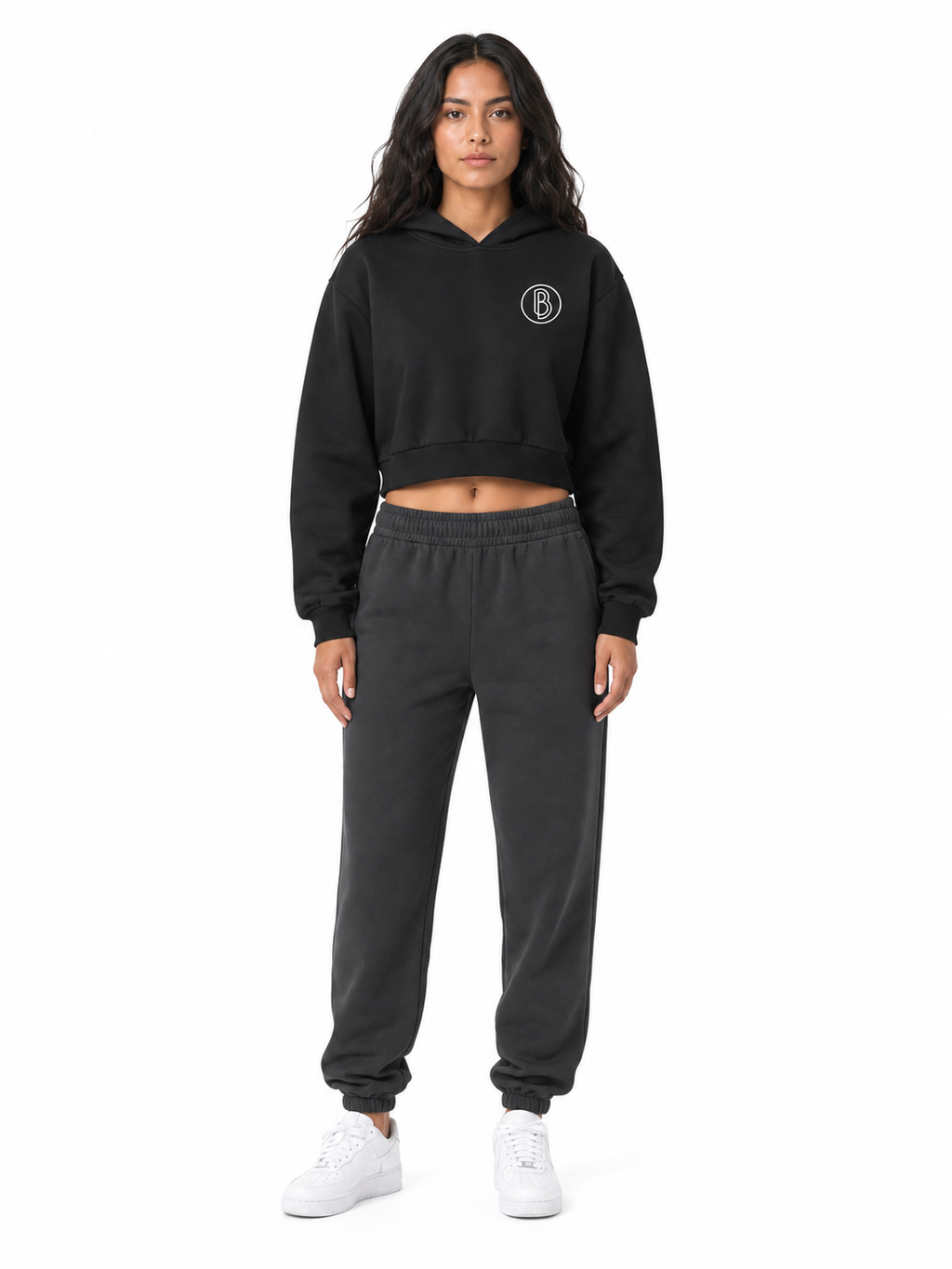 Essential Cropped Hoodie front model view