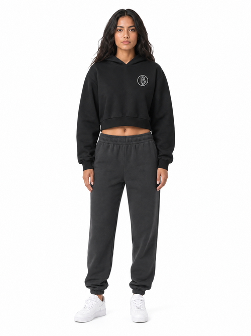 Essential Cropped Hoodie front model view