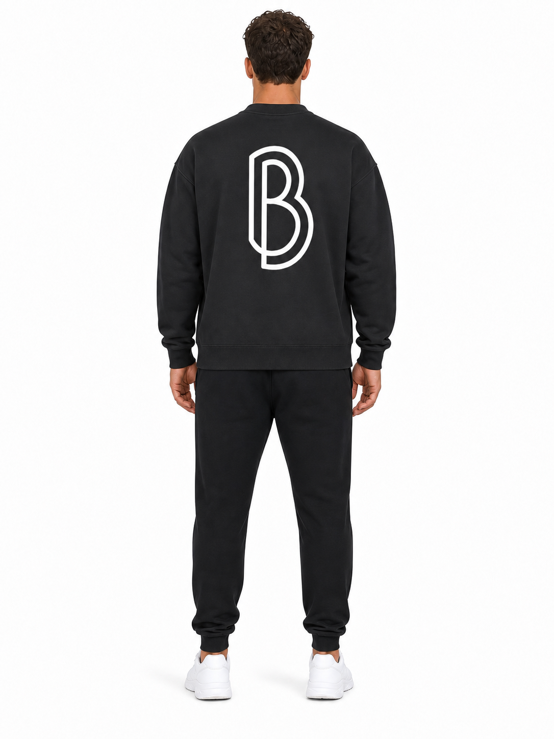 Essential Fleece Mock-Neck Crew Sweatshirt back model view