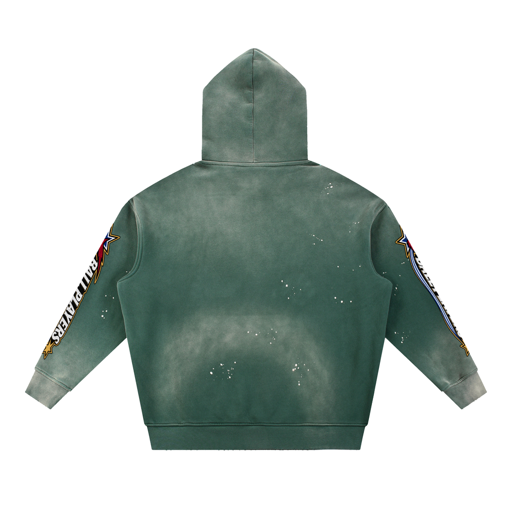 Vintage Washed Frayed Fleece Hoodie