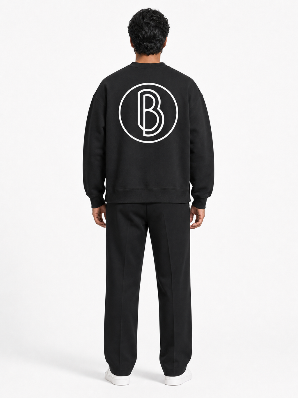 Fleece Side Slit Crewneck Sweatshirt back model view