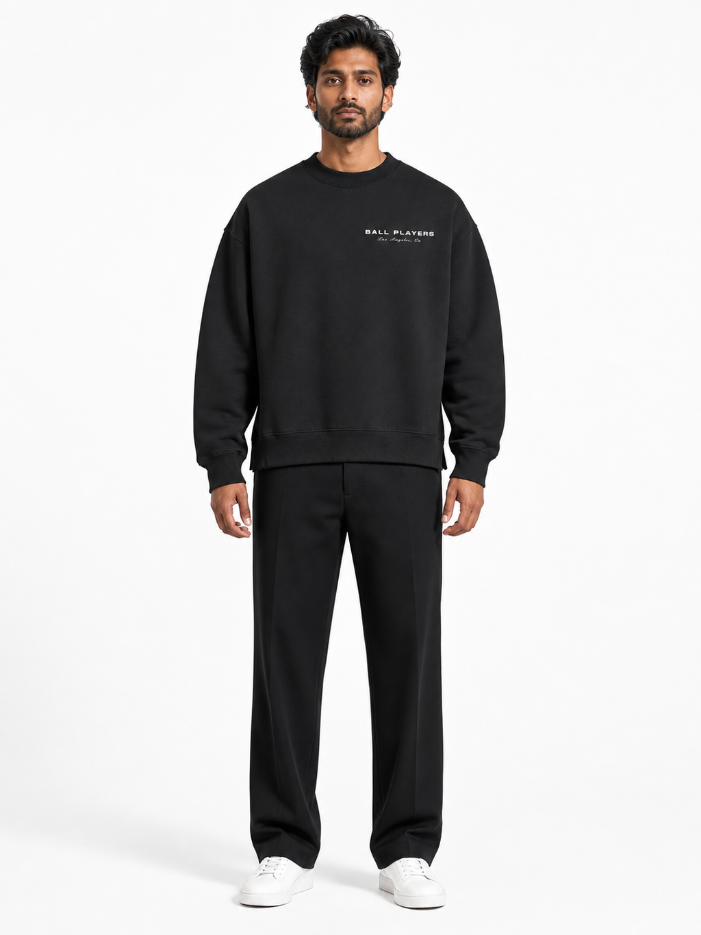 Fleece Side Slit Crewneck Sweatshirt front model view