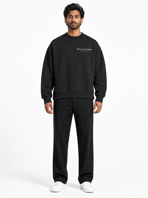 Fleece Side Slit Crewneck Sweatshirt front model view