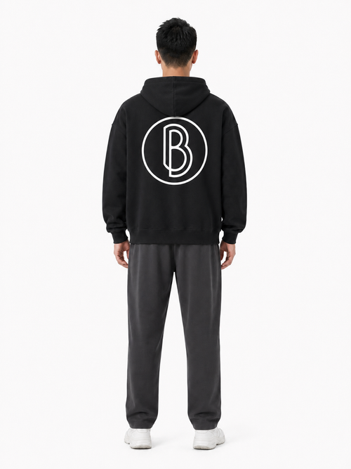 Fleeced Boxy Hoodie back model view