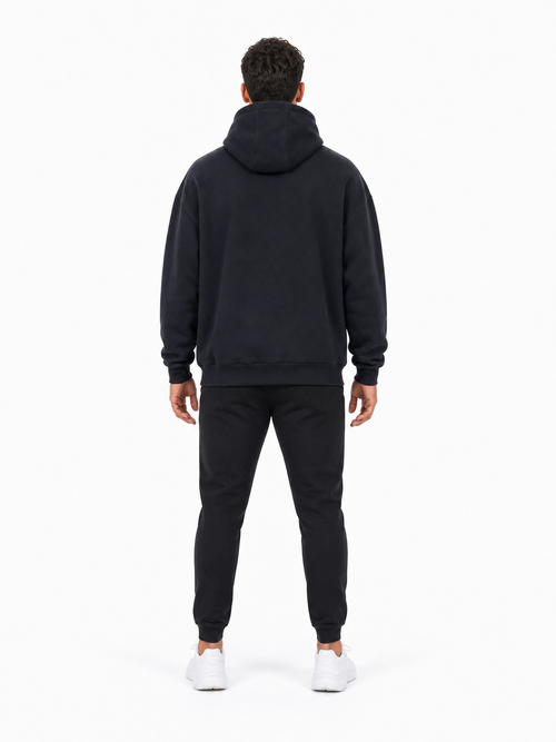 Fleeced High Neck Hoodie back model view