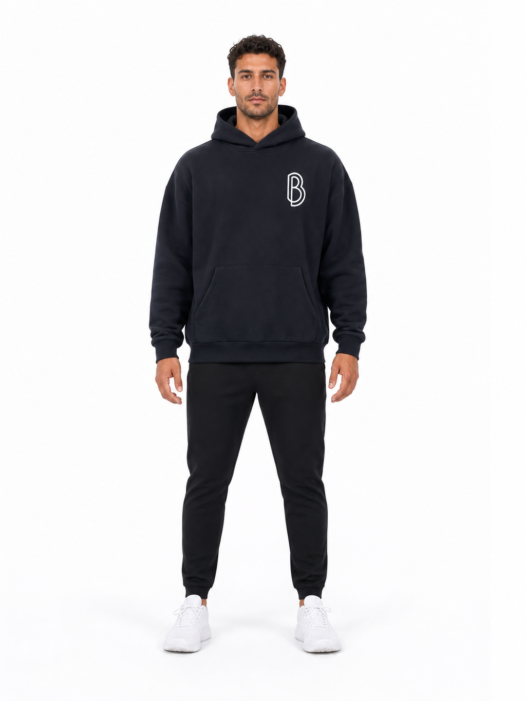 Fleeced High Neck Hoodie front model view