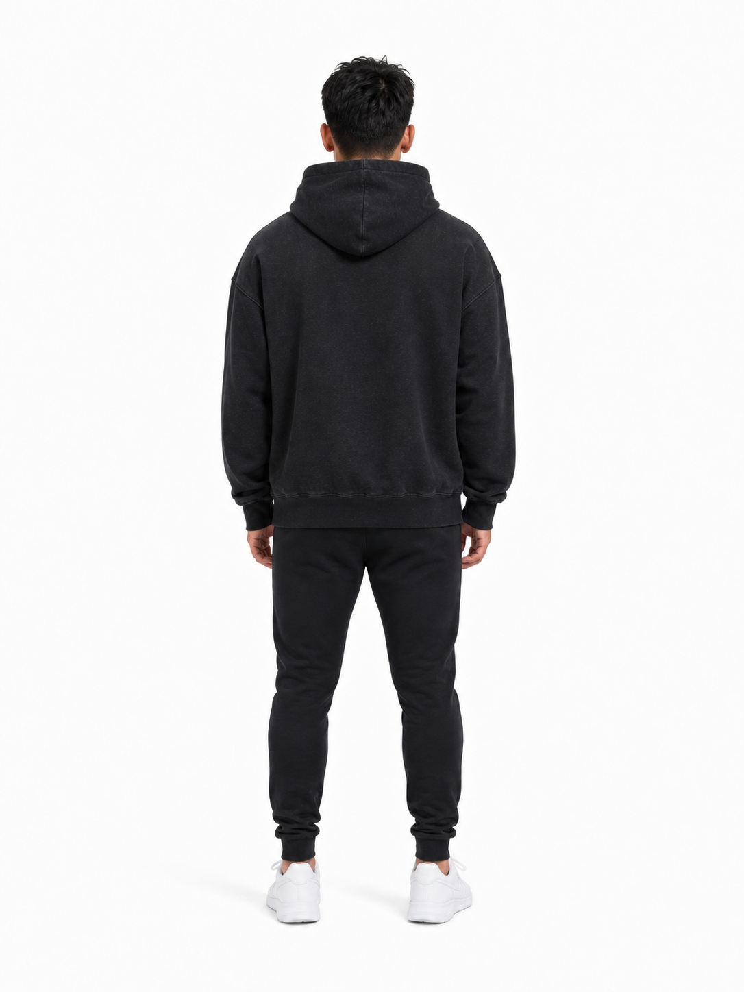 Frayed Enzyme Washed Fleece Hoodie back model view