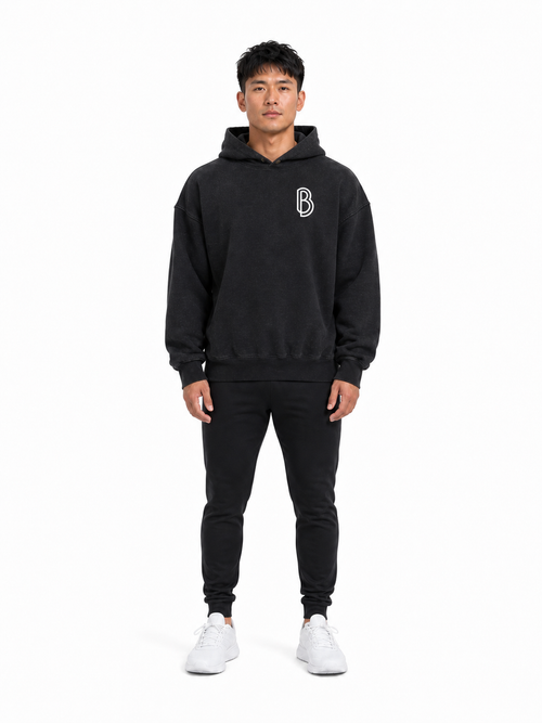 Frayed Enzyme Washed Fleece Hoodie front model view