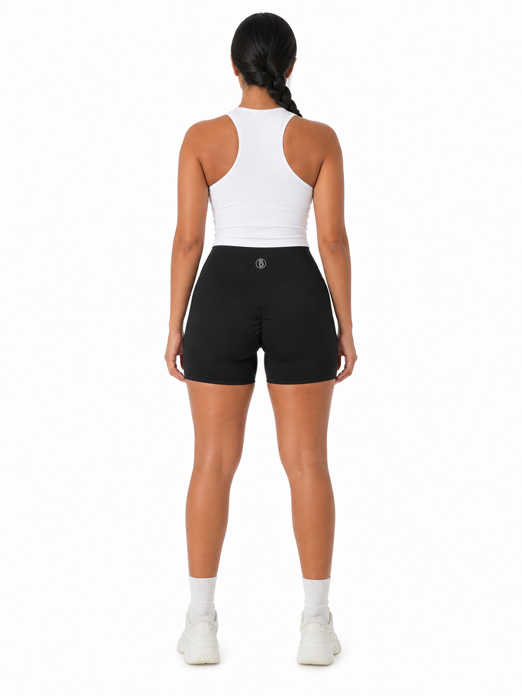 High-Waisted Blend Biker Shorts back model view