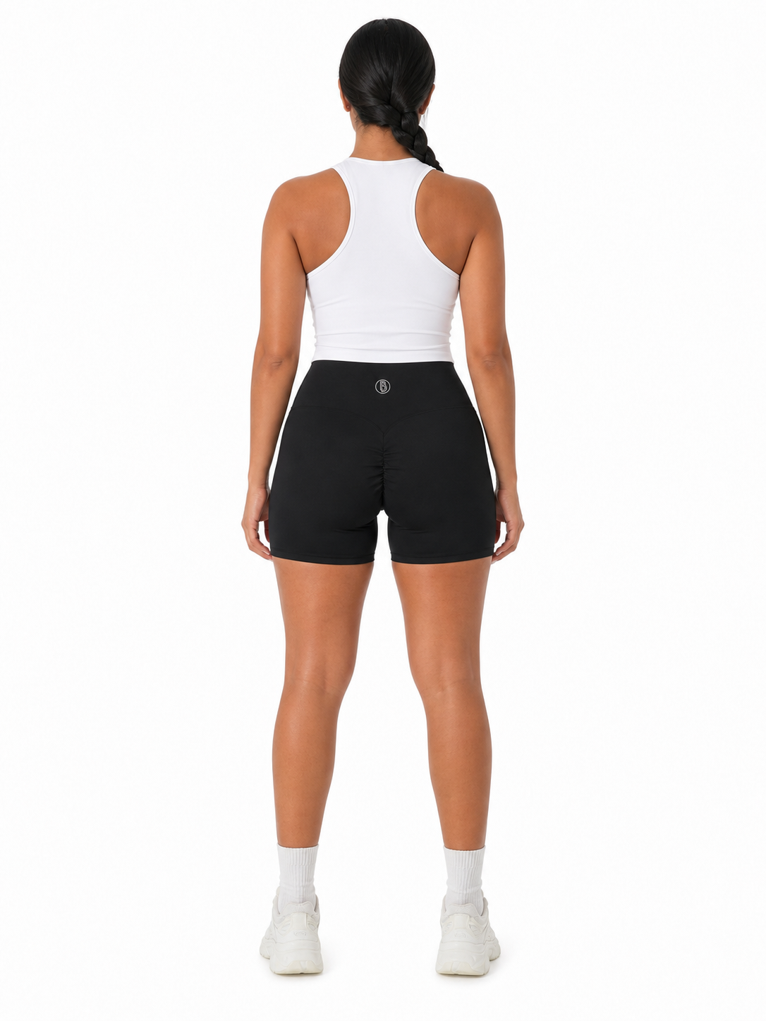 High-Waisted Blend Biker Shorts back model view