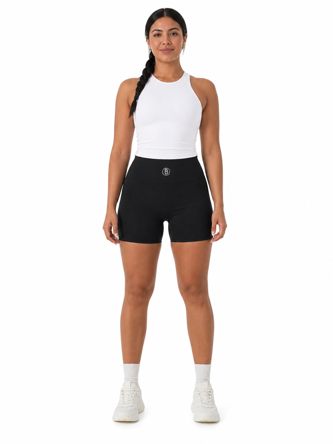 High-Waisted Blend Biker Shorts front model view