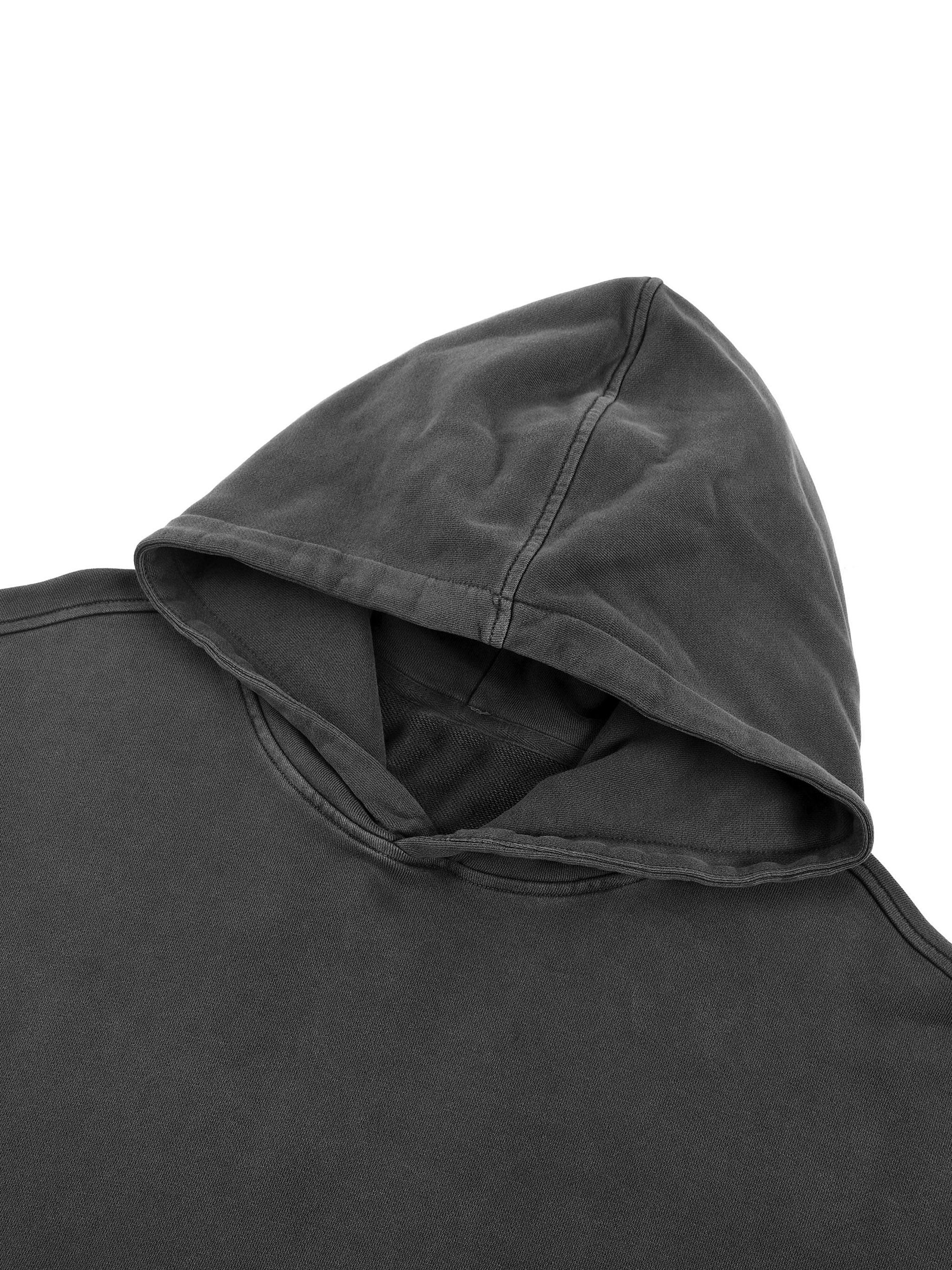 Snow Washed Raw Edge Double Layered Hoodie fabric detail view 4