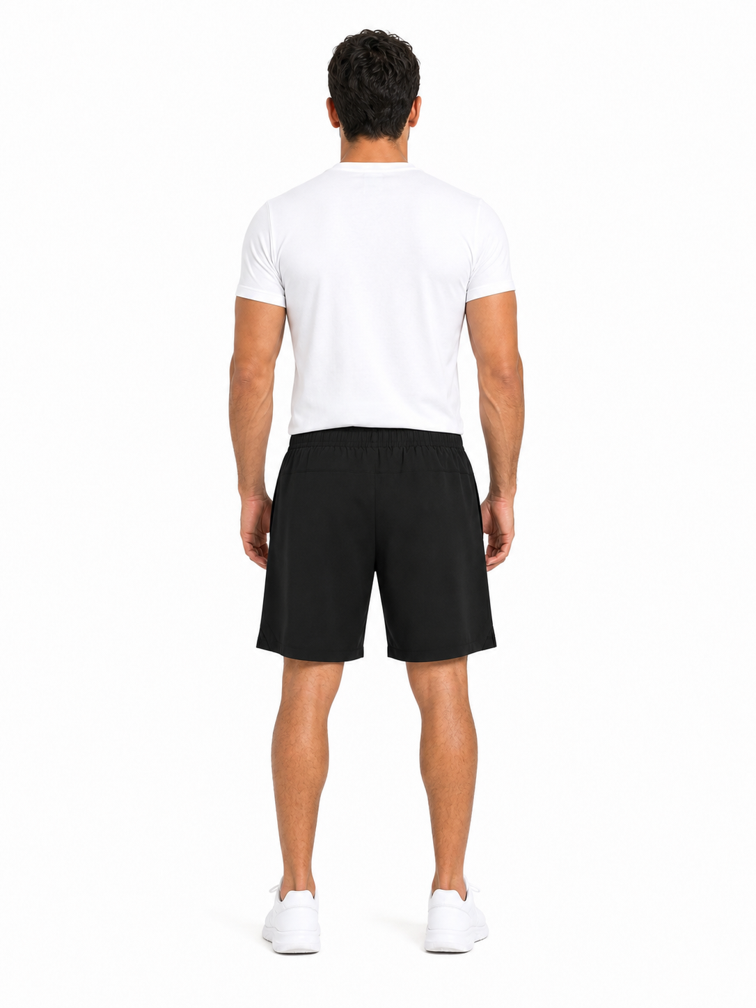 Men’s Solid Elastic Waist Shorts back model view
