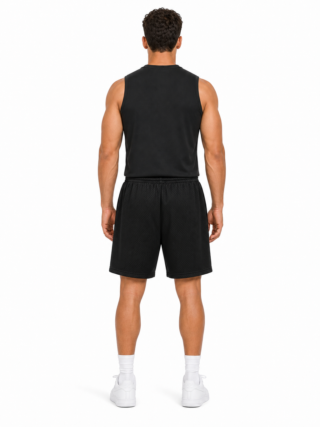 Mesh Drawstring Shorts back model view