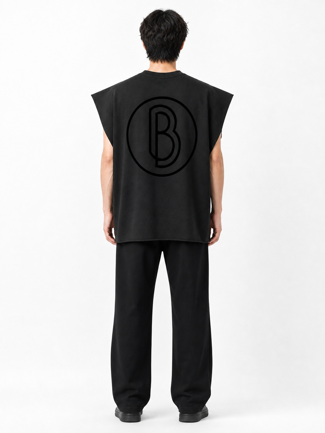 Raw Edge Boxy Non-Shrink T-Shirt back model view