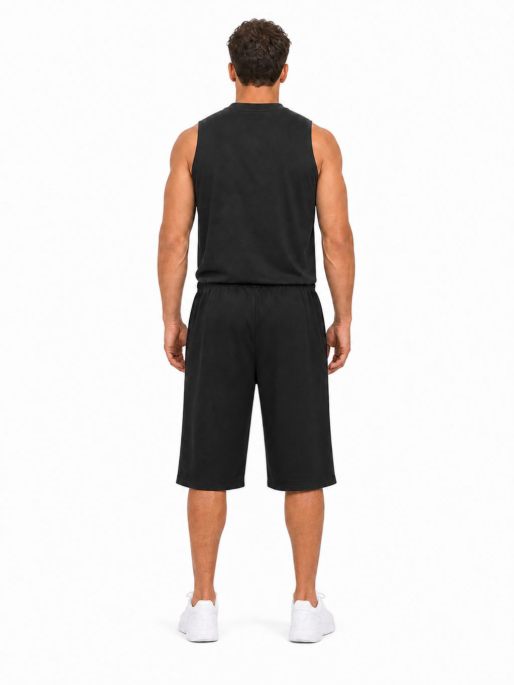 Relaxed Drawstring Three-quarter Sweatpants back model view