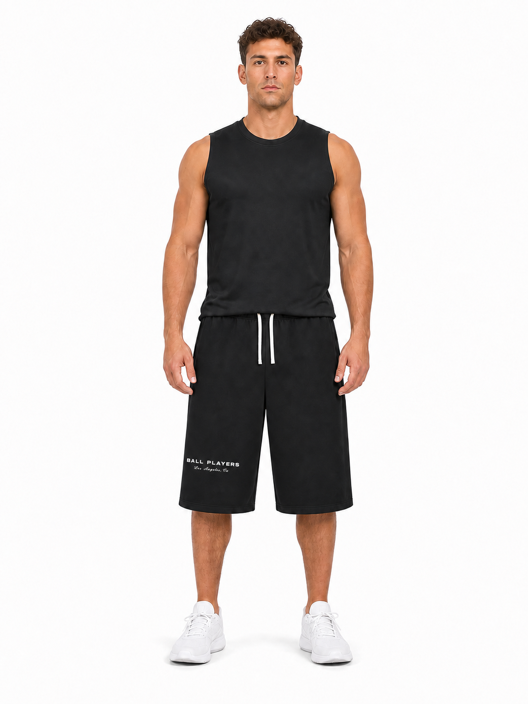 Relaxed Drawstring Three-quarter Sweatpants front model view