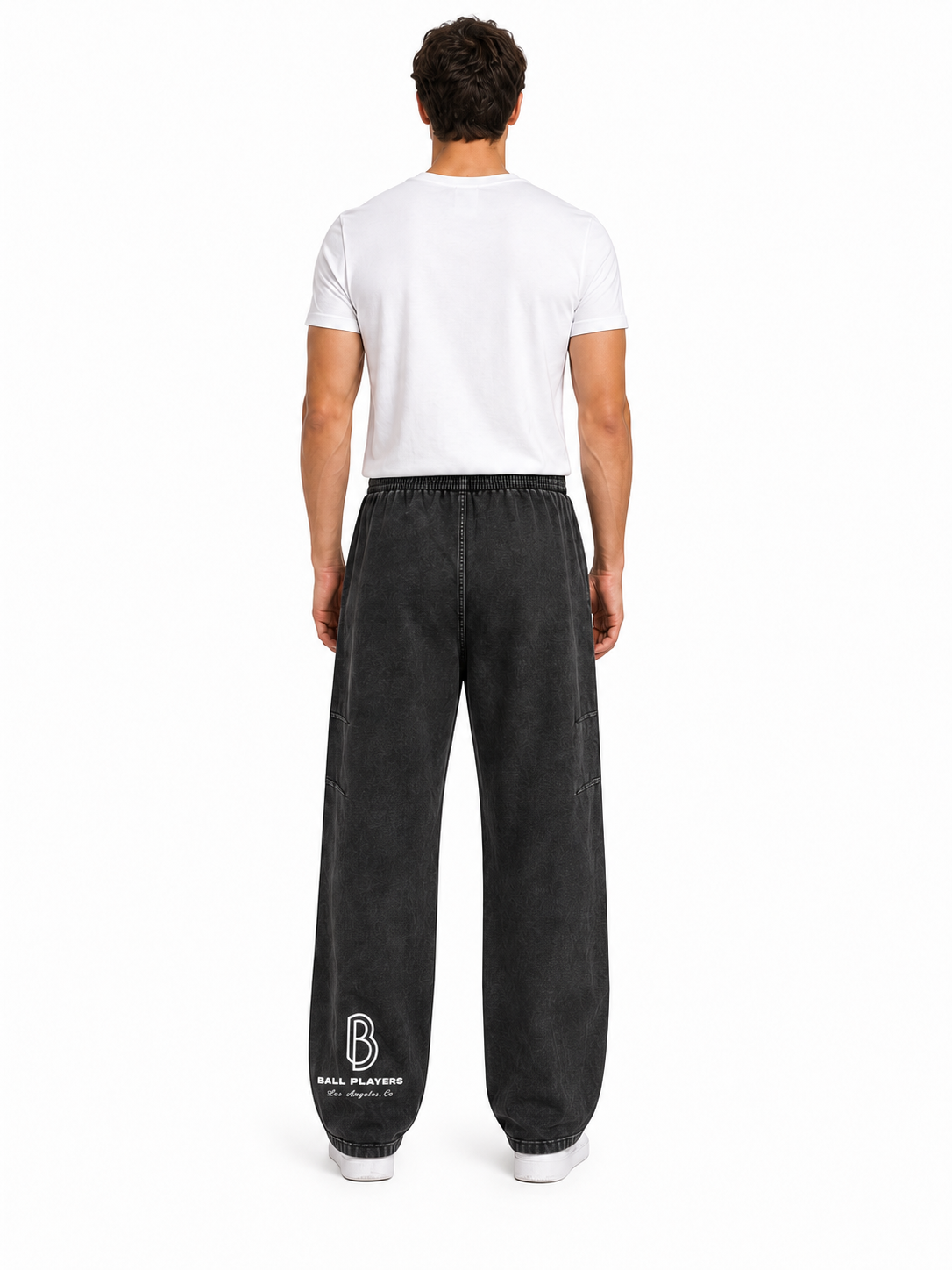 Snow Wash Drawstring Cotton Pants back model view