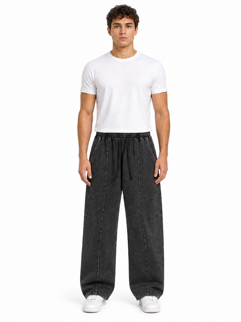 Snow Wash Drawstring Cotton Pants front model view