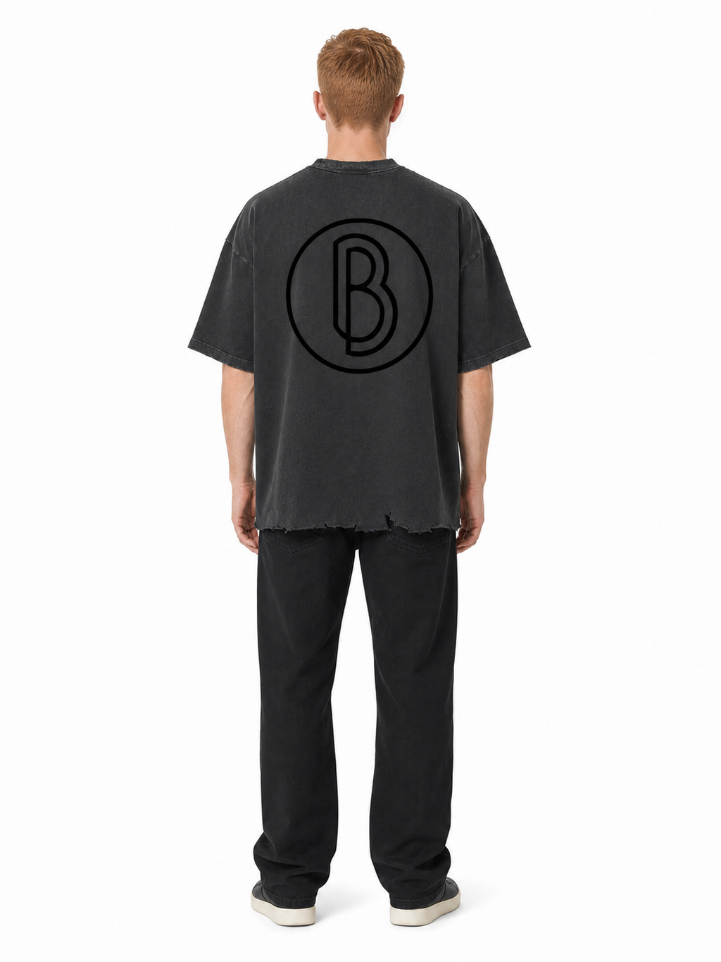 Snow Wash Raw-Hem Boxy T-shirt back model view