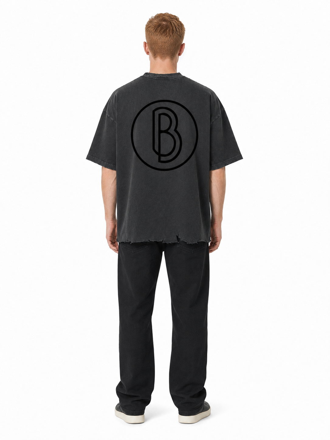 Snow Wash Raw-Hem Boxy T-shirt back model view