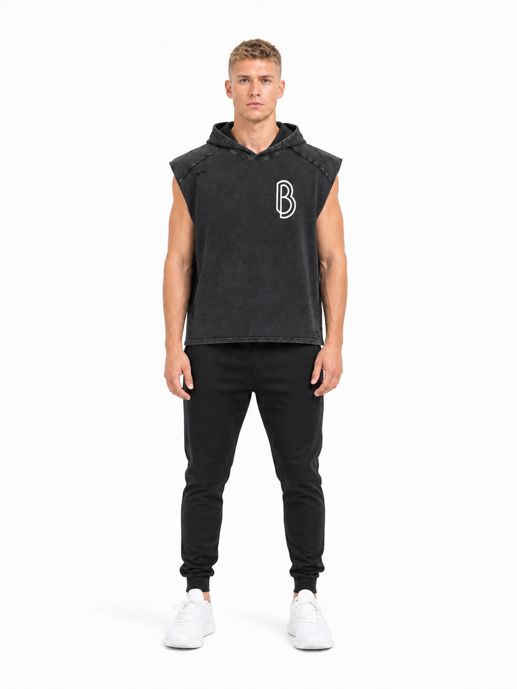 Snow Washed Boxy Hooded Tank Top front model view