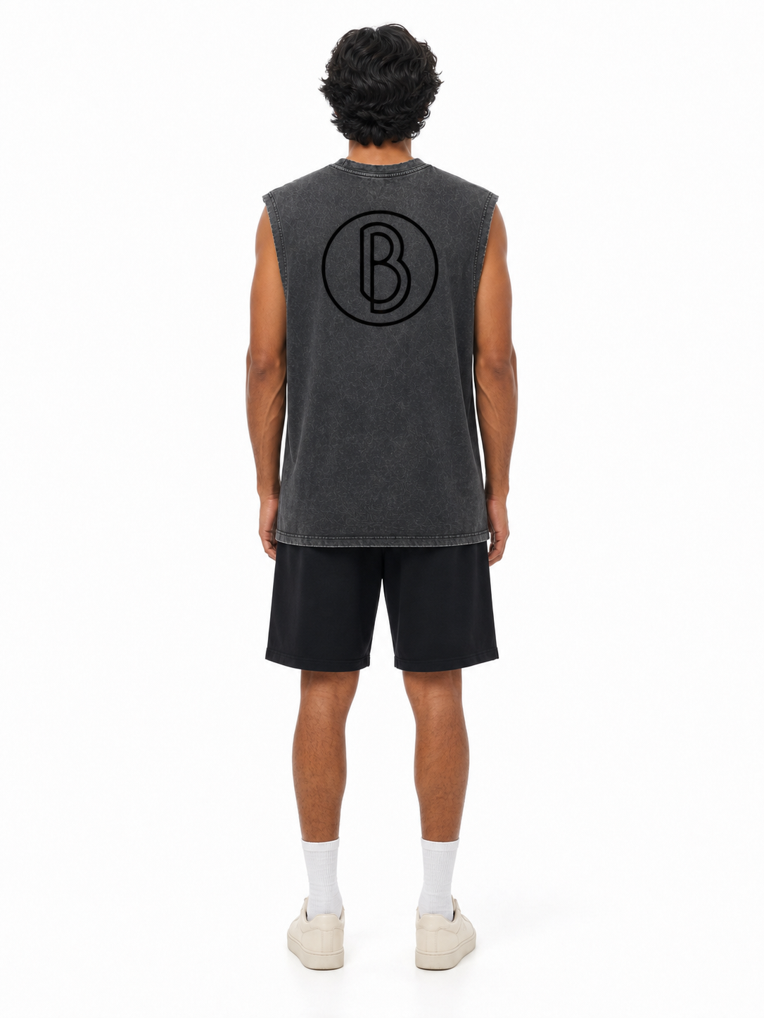 Snow Washed Frayed Hem Tank Top back model view