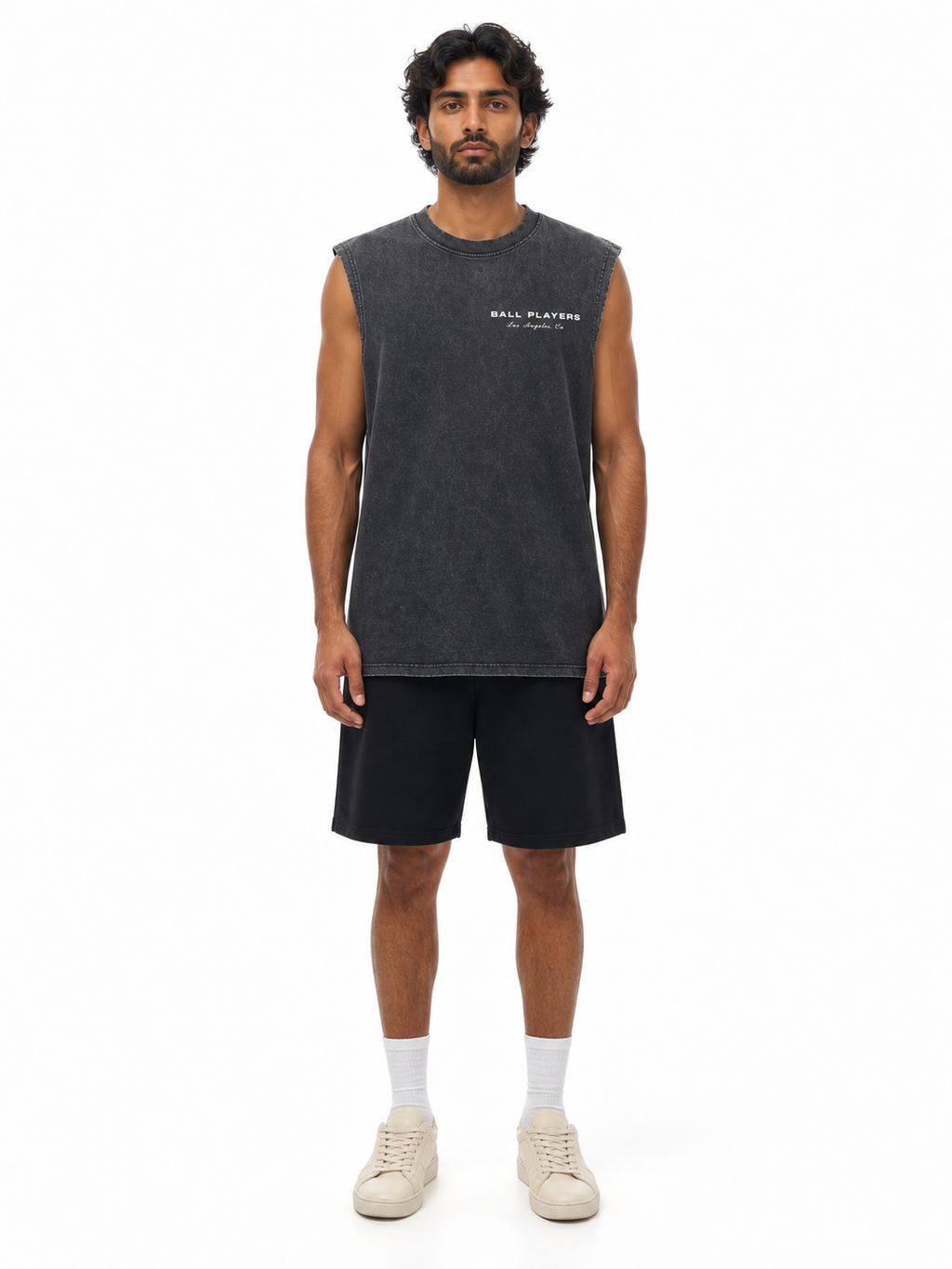 Snow Washed Frayed Hem Tank Top front model view