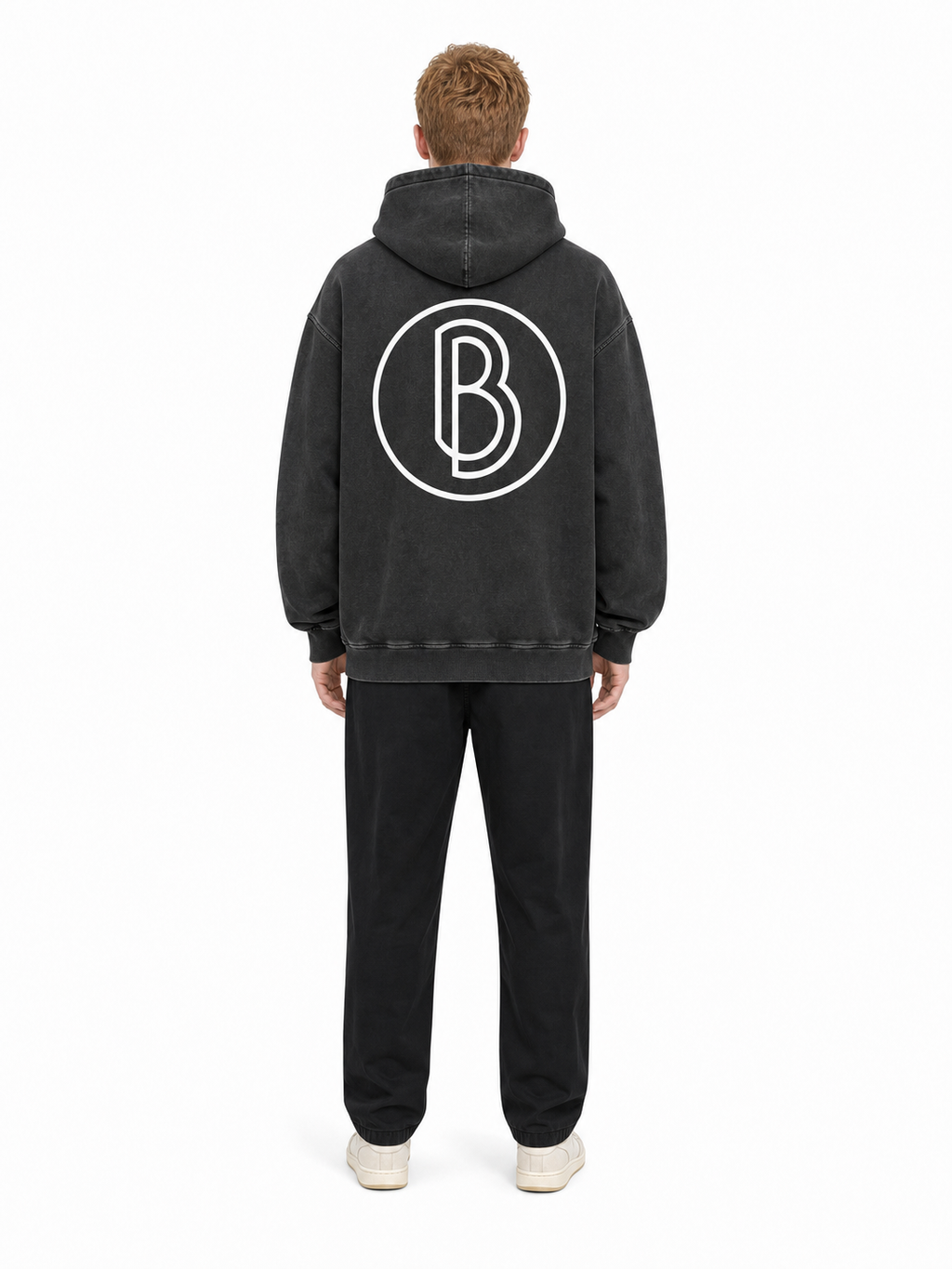 Snow Washed Loose Cotton Hoodie back model view