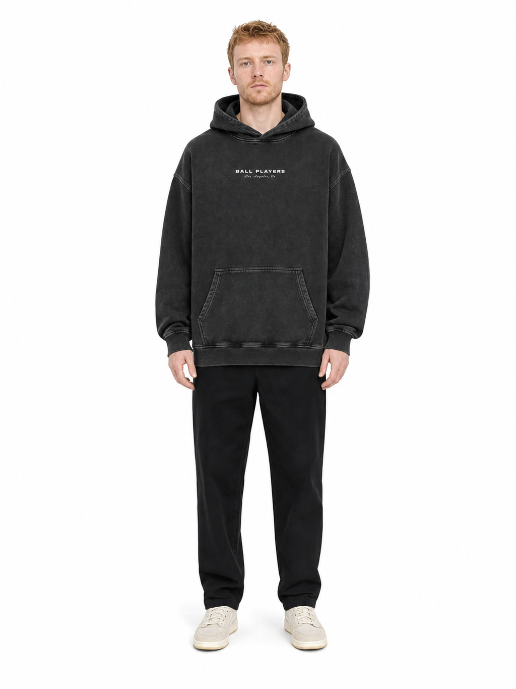 Snow Washed Loose Cotton Hoodie front model view