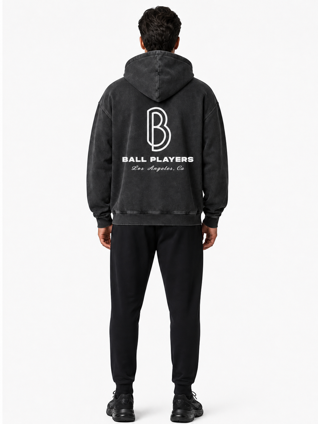 Snow Washed Loose Cotton Hoodie back model view