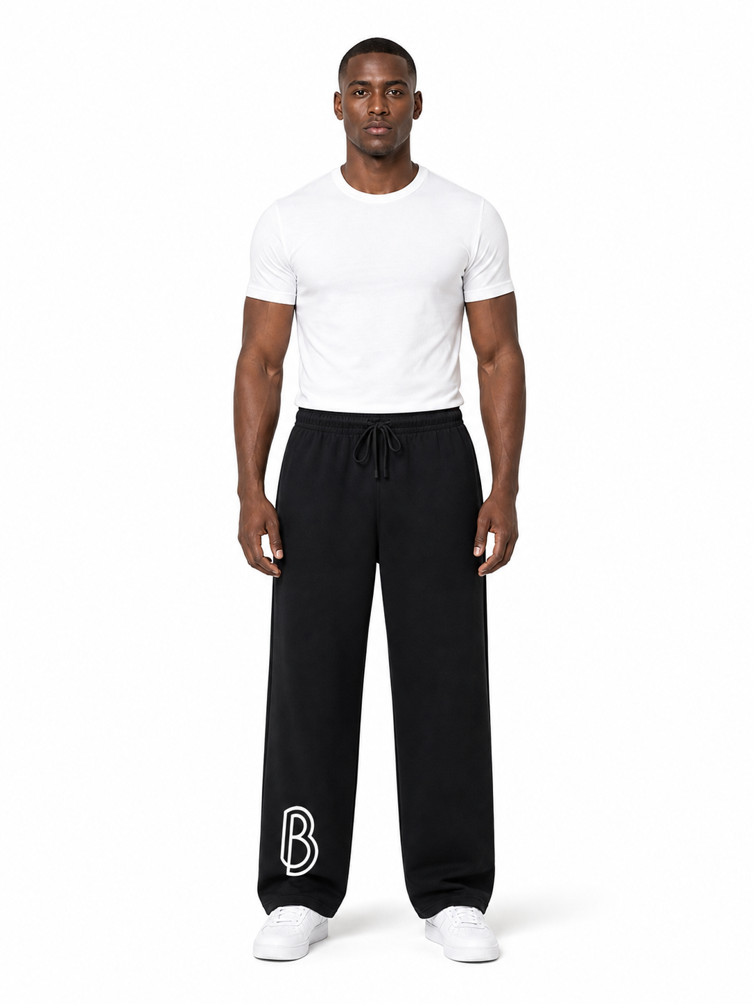 Solid Color Straight-Leg Sweatpants front model view