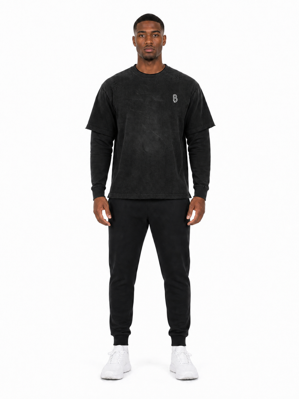Sunfade Hand-Frayed Faux Two-Piece T-Shirt front model view