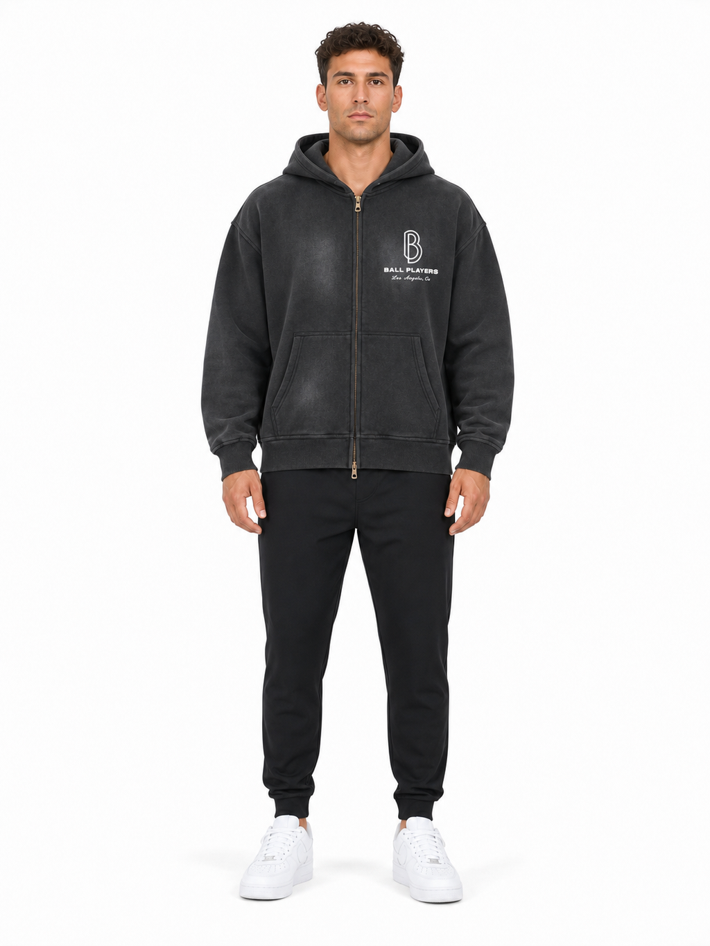 Sunfade Two-way Zipper Boxy Fleece Hoodie front model view