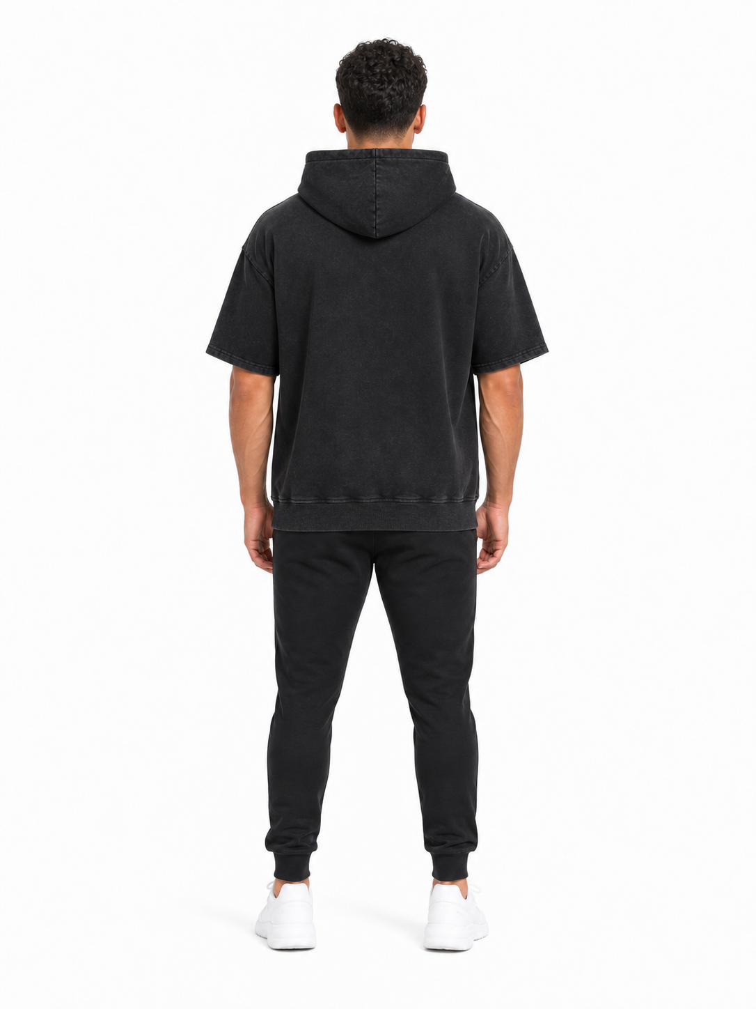 Unisex Mineral Wash Short Sleeve Hoodie back model view