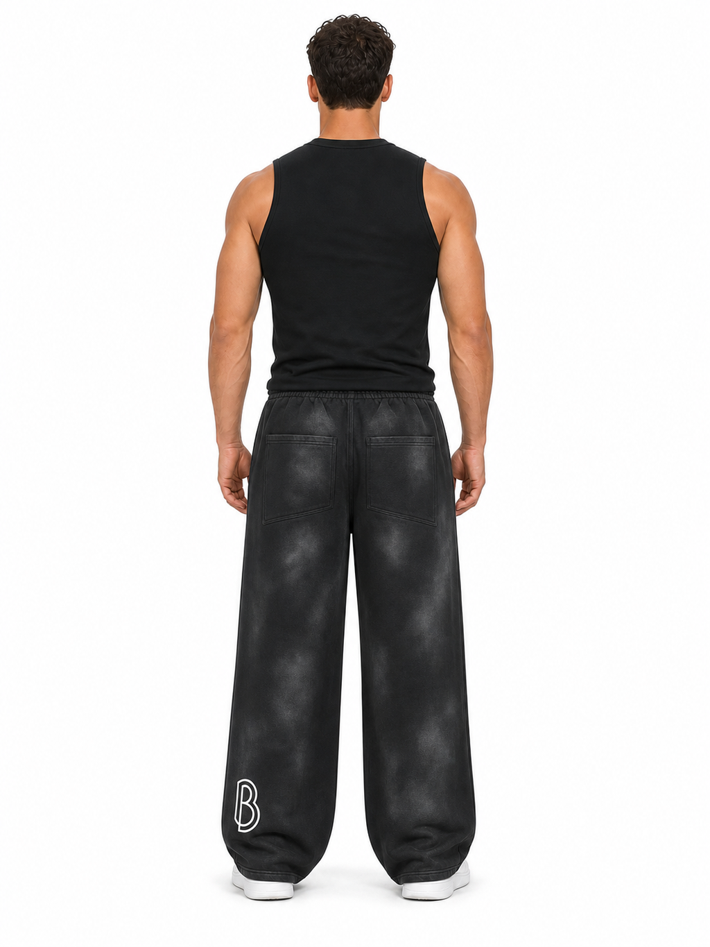 Unisex Sunfade Wide Leg Fleece Sweatpants back model view