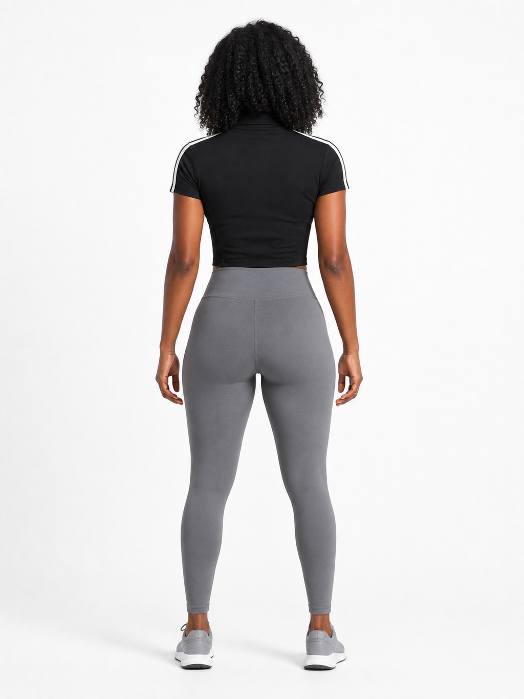Women's Cropped Full Zip Short Sleeve T-Shirt back model view